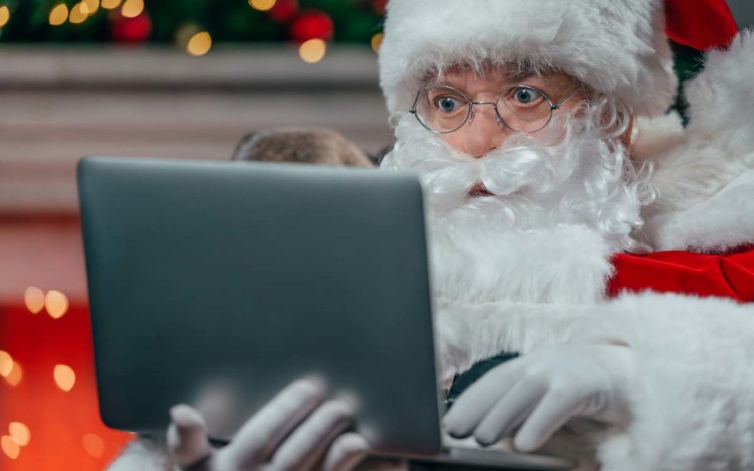 Santa Claus Rally festive holiday theme, showing a positive trend line over a calendar marked with late December dates.